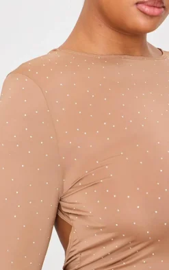 Plus Nude Hot Fix Long Sleeve Mini Dress