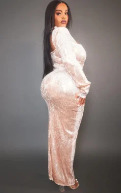 Plus Nude Velvet Sequin Cut Out Maxi Dress