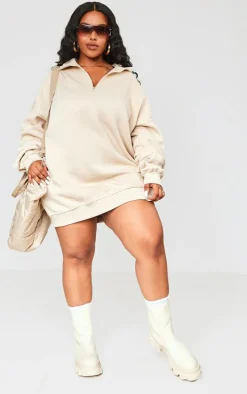 Plus Oatmeal Half Zip Sweatshirt Dress