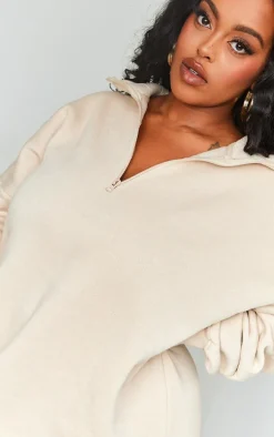 Plus Oatmeal Half Zip Sweatshirt Dress