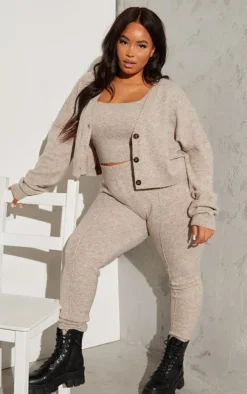 Plus Oatmeal Knitted High Waisted Leggings