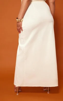 Plus Oatmeal Linen Ruched Maxi Skirt