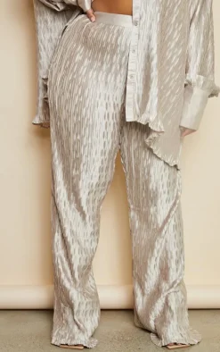 Plus Oatmeal Plisse Wide Leg Pants