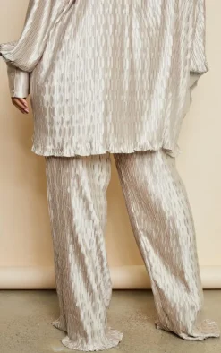 Plus Oatmeal Plisse Wide Leg Pants