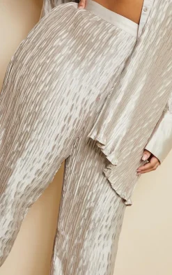 Plus Oatmeal Plisse Wide Leg Pants