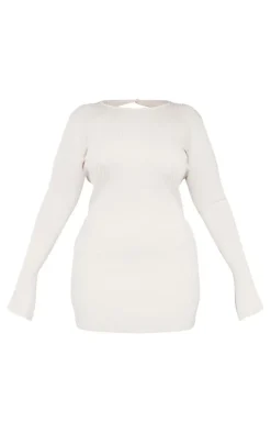 Plus Oatmeal Rib Knit Open Back Mini Dress