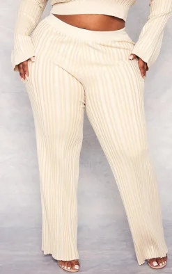 Plus Oatmeal Rib Knitted Wide Leg Pants
