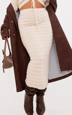 Plus Oatmeal Wide Rib Knit Maxi Skirt