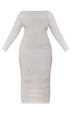 Plus Off White Textured Knit Long Sleeve Maxi Dress