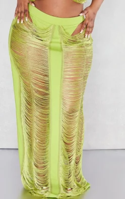Plus Olive Fringed Maxi Skirt