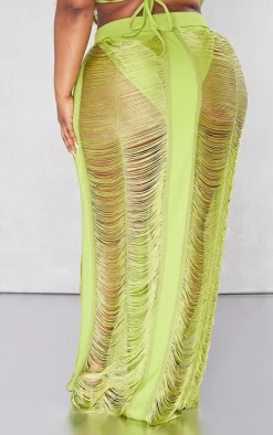 Plus Olive Fringed Maxi Skirt