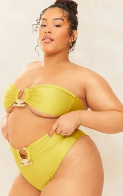 Plus Olive Hammered Trim Bikini Bottoms