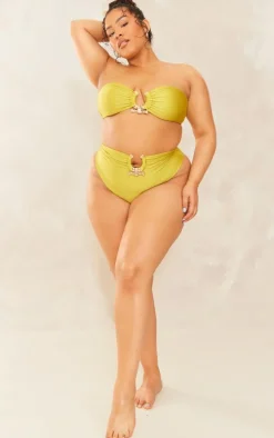 Plus Olive Hammered Trim Bikini Bottoms