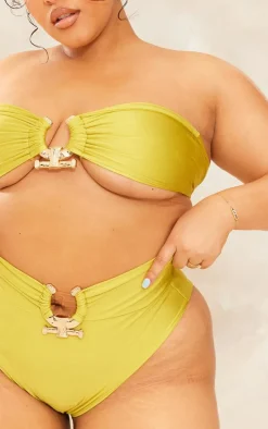 Plus Olive Hammered Trim Bikini Bottoms