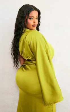 Plus Olive One Shoulder Satin Crop Top