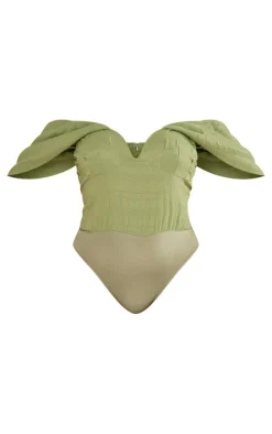 Plus Olive Textured Bardot Bodysuit