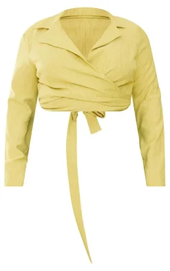 Plus Olive Textured Wrap Around Crop Blazer