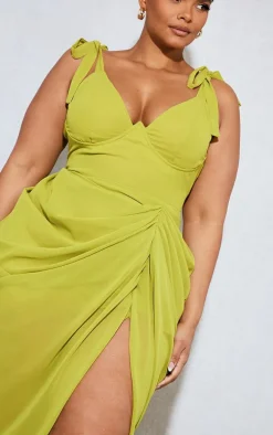 Plus Olive Underwire Detail Draped Midi Dress