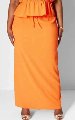Plus Orange Drawstring Textured Maxi Skirt