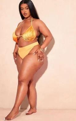 Plus Orange High Leg Bikini Bottoms