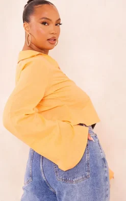 Plus Orange Linen Look Long Sleeve Shirt