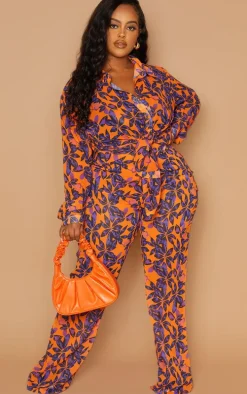 Plus Orange Print Beach Shirt
