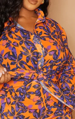 Plus Orange Print Beach Shirt