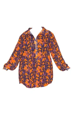 Plus Orange Print Beach Shirt