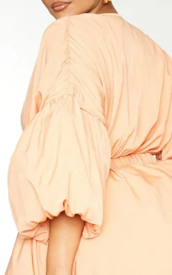 Plus Orange Puff Sleeve Puffball Hem Shift Dress