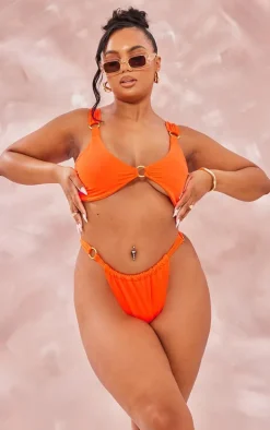 Plus Orange Ring Detail Ruched Bikini Bottoms