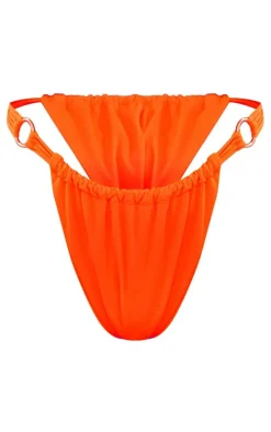 Plus Orange Ring Detail Ruched Bikini Bottoms