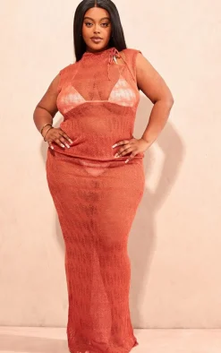 Plus Orange Sheer Knitted Maxi Skirt