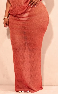 Plus Orange Sheer Knitted Maxi Skirt