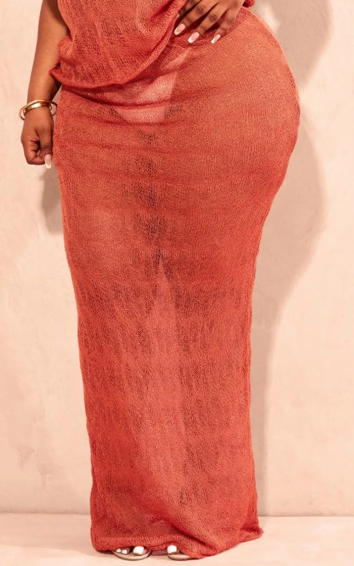 Plus Orange Sheer Knitted Maxi Skirt