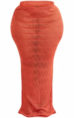 Plus Orange Sheer Knitted Maxi Skirt