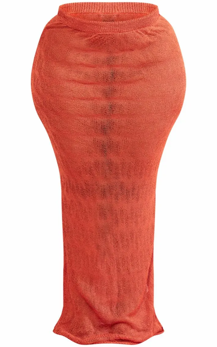 Plus Orange Sheer Knitted Maxi Skirt