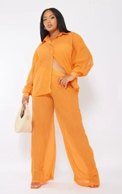 Plus Orange Sheer Stripe Wide Leg Pants