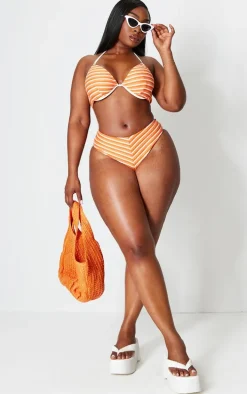 Plus Orange Striped Bikini Bottoms