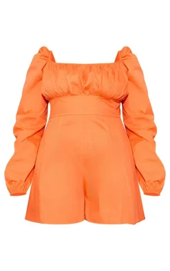 Plus Orange Tie Back Long Sleeve Romper