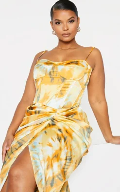 Plus Orange Tie Dye Print Structured Corset Top
