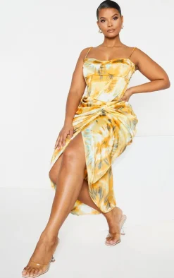 Plus Orange Tie Dye Print Structured Corset Top