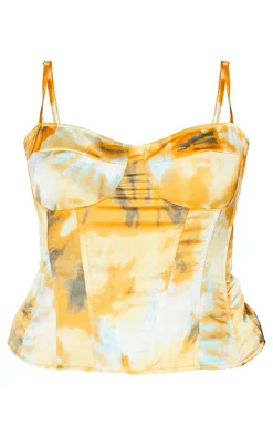 Plus Orange Tie Dye Print Structured Corset Top