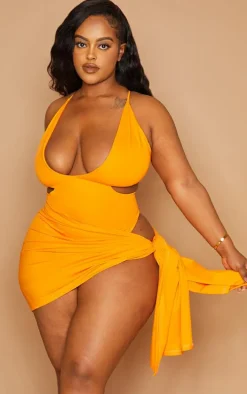 Plus Orange Tie Side Sarong