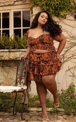 Plus Orange Underwired Ruched Chiffon Crop Top