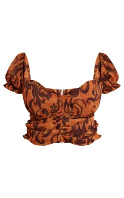 Plus Orange Underwired Ruched Chiffon Crop Top