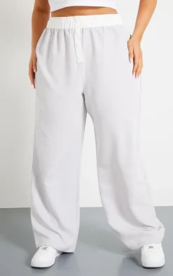 Plus Pale Grey Contrast Waistband Boxer Detail Pants