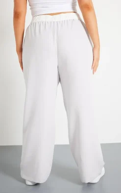 Plus Pale Grey Contrast Waistband Boxer Detail Pants