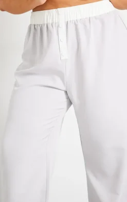 Plus Pale Grey Contrast Waistband Boxer Detail Pants