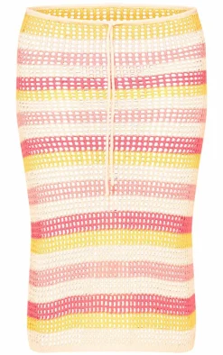 Plus Pink Crochet Stripe Tie Front Maxi Skirt