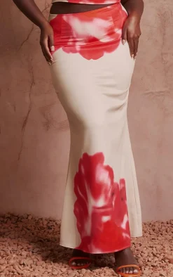 Plus Pink Floral Print Maxi Skirt